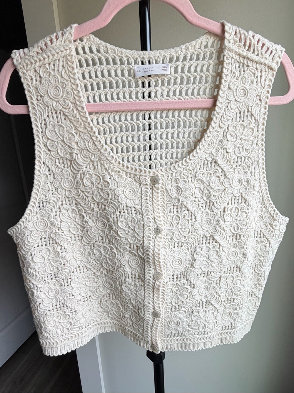 LC Lauren Conrad Crochet Floral Button-Front Tank - Cream